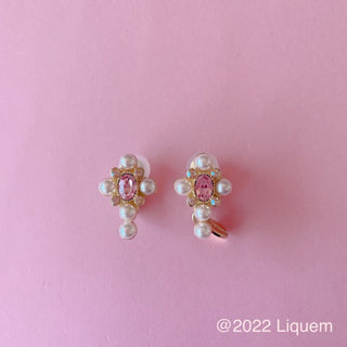 Liquem / Mini Deformed Cross clip on earrings (Lt Rose)