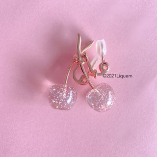 Kids cherry clip on earrings (sakura lame)