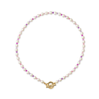 Pearl &amp; bead logo mantel necklace (PK gradation)