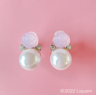 Liquem / Petit rose pearl clip on earrings