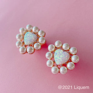 Liquem / Portrait Opal Heart clip on earrings