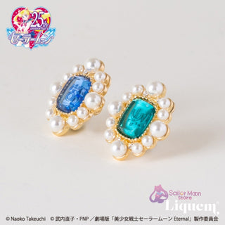 Sailor Moon store x Liquem / Super Sailor Uranus &amp; Neptune intaglio bicolor clip on earrings