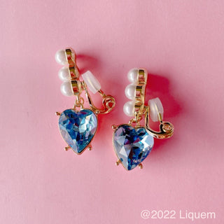 Liquem / big heart clip on earrings (Lt sapphire)