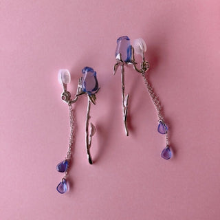 YUKI×Liquem / Lady Rose clip on earrings (SLV Blue)
