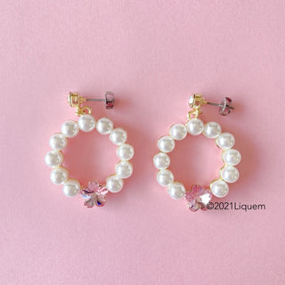 Liquem / deformed hoop/cherry blossom earrings