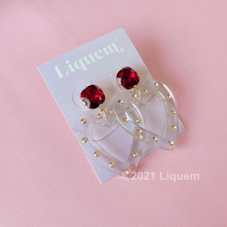 Liquem / clear heart earrings (strawberry)