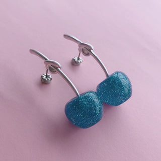 &lt;earrings&gt; Liquem / Cherry earrings (navy glitter)